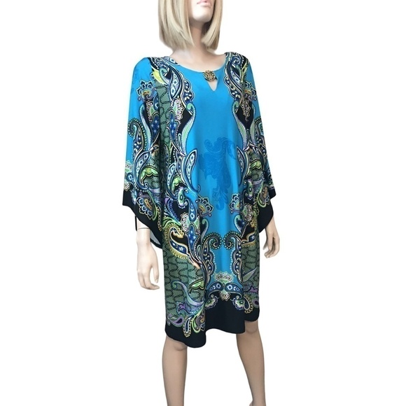 SUNNY Leigh Jersey Dress Colourful Paisley Gorgeous with Broach - Picture 3 of 13